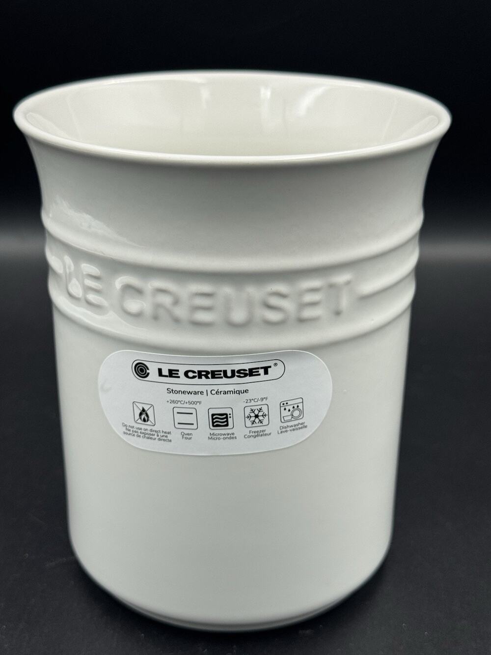 NWT Le Creuset Utensil Crock 1L White Stoneware Kitchen Tool Holder